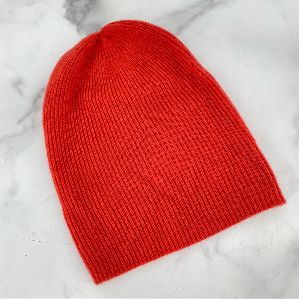HALOGEN by Nordstrom Beanie Red Orange Ribbed 100% Cashmere NEW